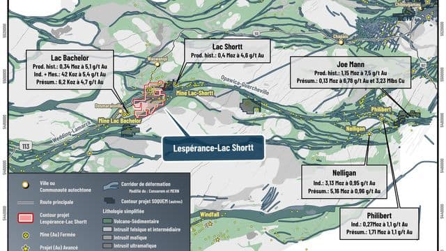 SOQUEM observe des teneurs significatives sur le projet aurifère Lespérance–Lac Shortt
